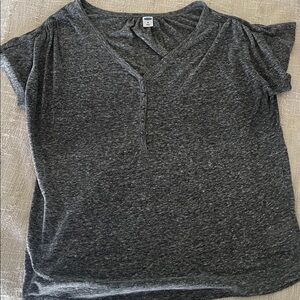 Gray V-Neck Button T-Shirt